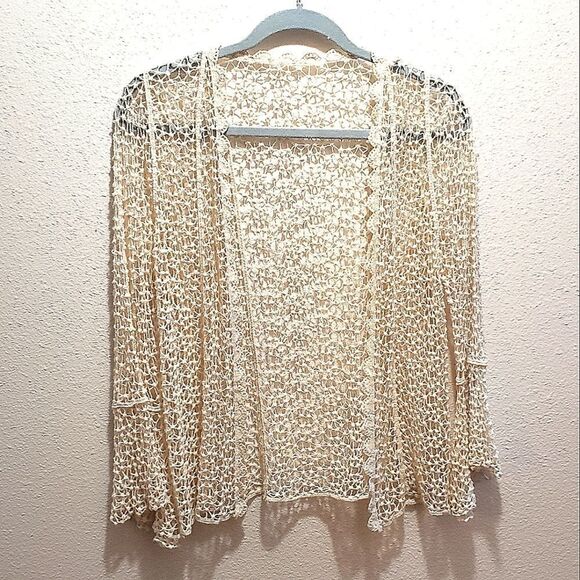 Open weave cardigan by Shien bell sleeve ivory one size NWOT - Picture 1 of 5